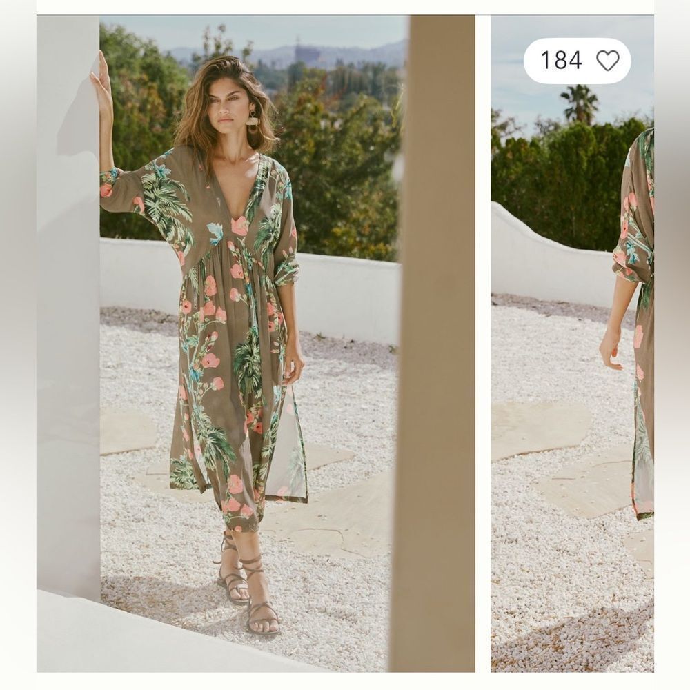 Anthropologie size Small Malai Easy V-Neck Midi Dress color Moss